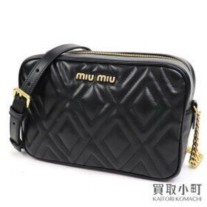 Miu Miu Quilted Leather Chain Shoulder Bag Black Calf Crossbody Matelass